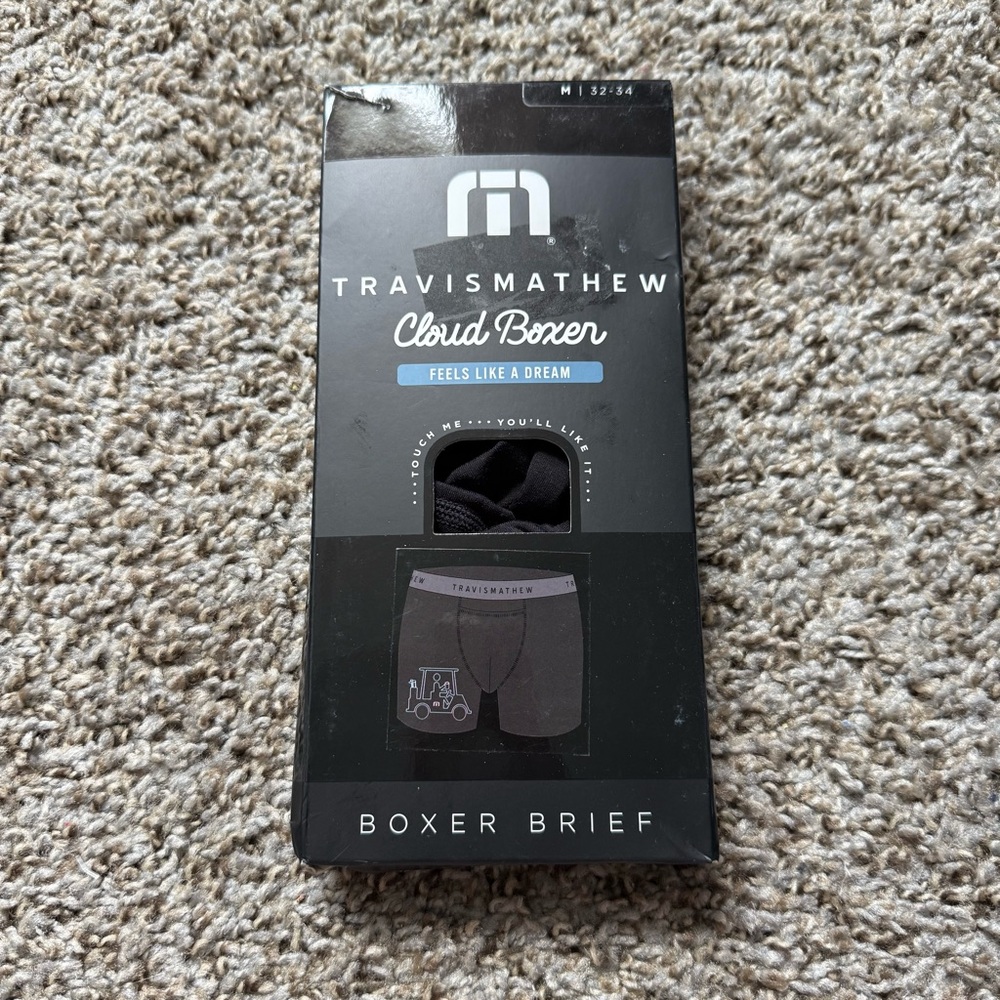 NEW NIB Travis Mathew Cloud Boxer Brief Sz M Black Golf Cart Print Comfort Soft